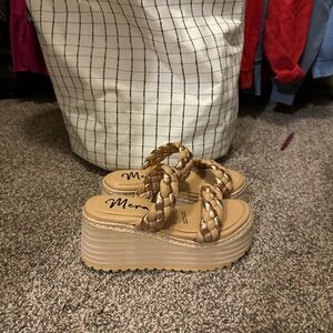Tan Braided Platform Sandals